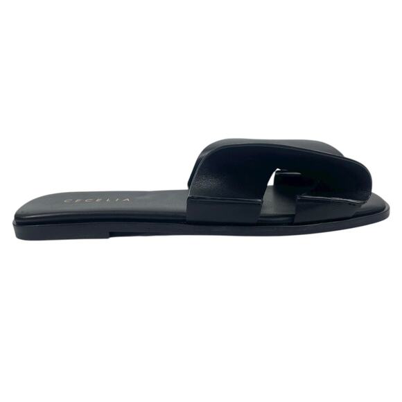 Cecelia Wendy Vamp Bow Open Toe Leather Slide Flat Sandal Black Size 6 - Picture 5 of 14